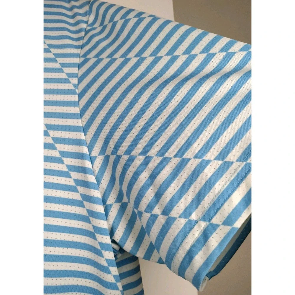 Adidas Golf Polo Shirt Men XL Blue White Striped Performance Athletic S Sleeve
